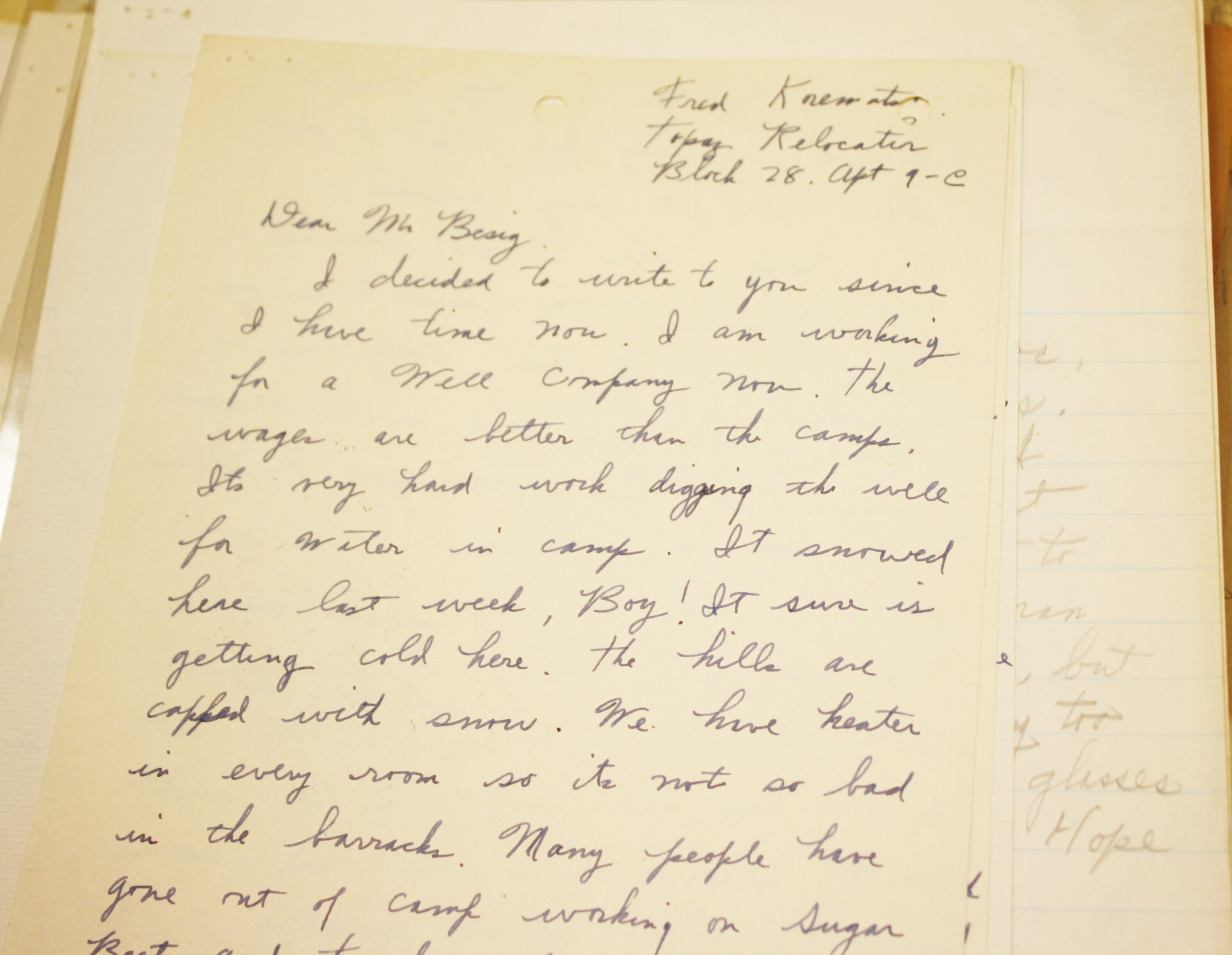 Handwritten letter from Fred Korematsu to ACLU of Northern California